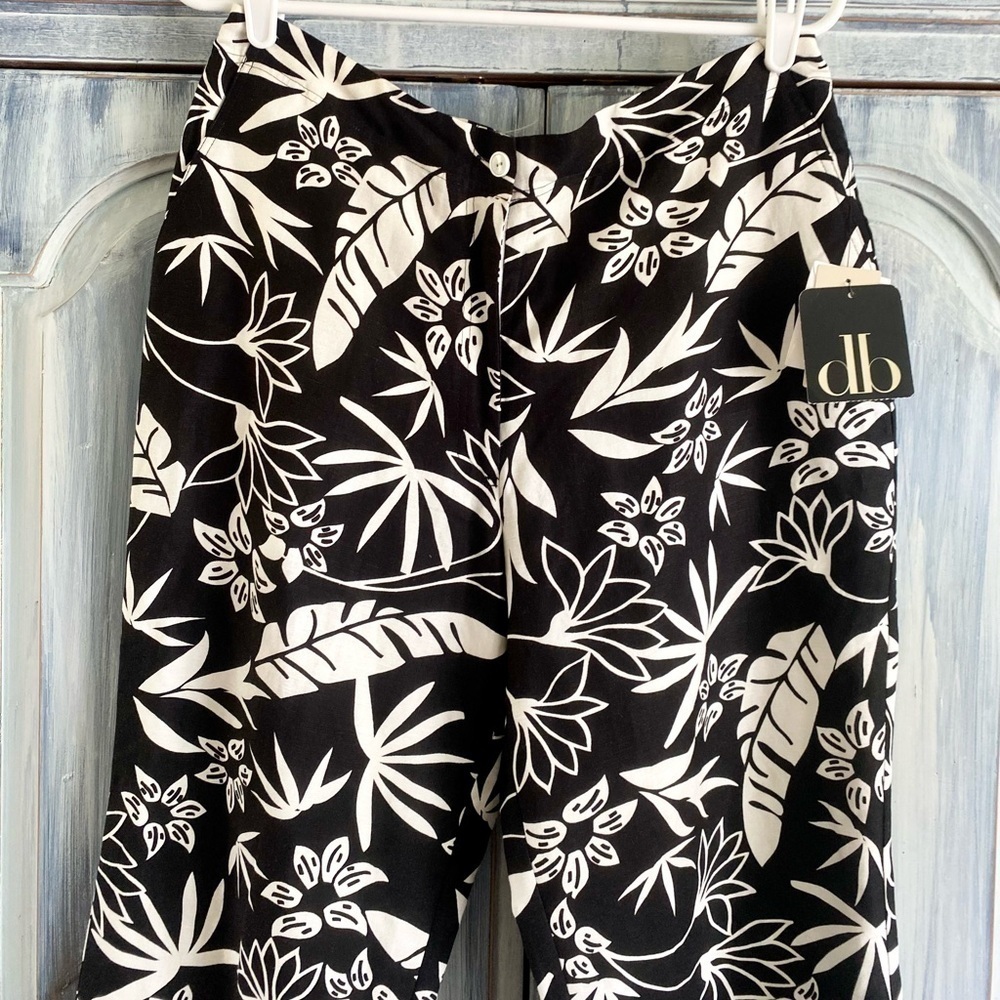 David Brooks Black and Cream Linen Blend Pants - Picture 3 of 11